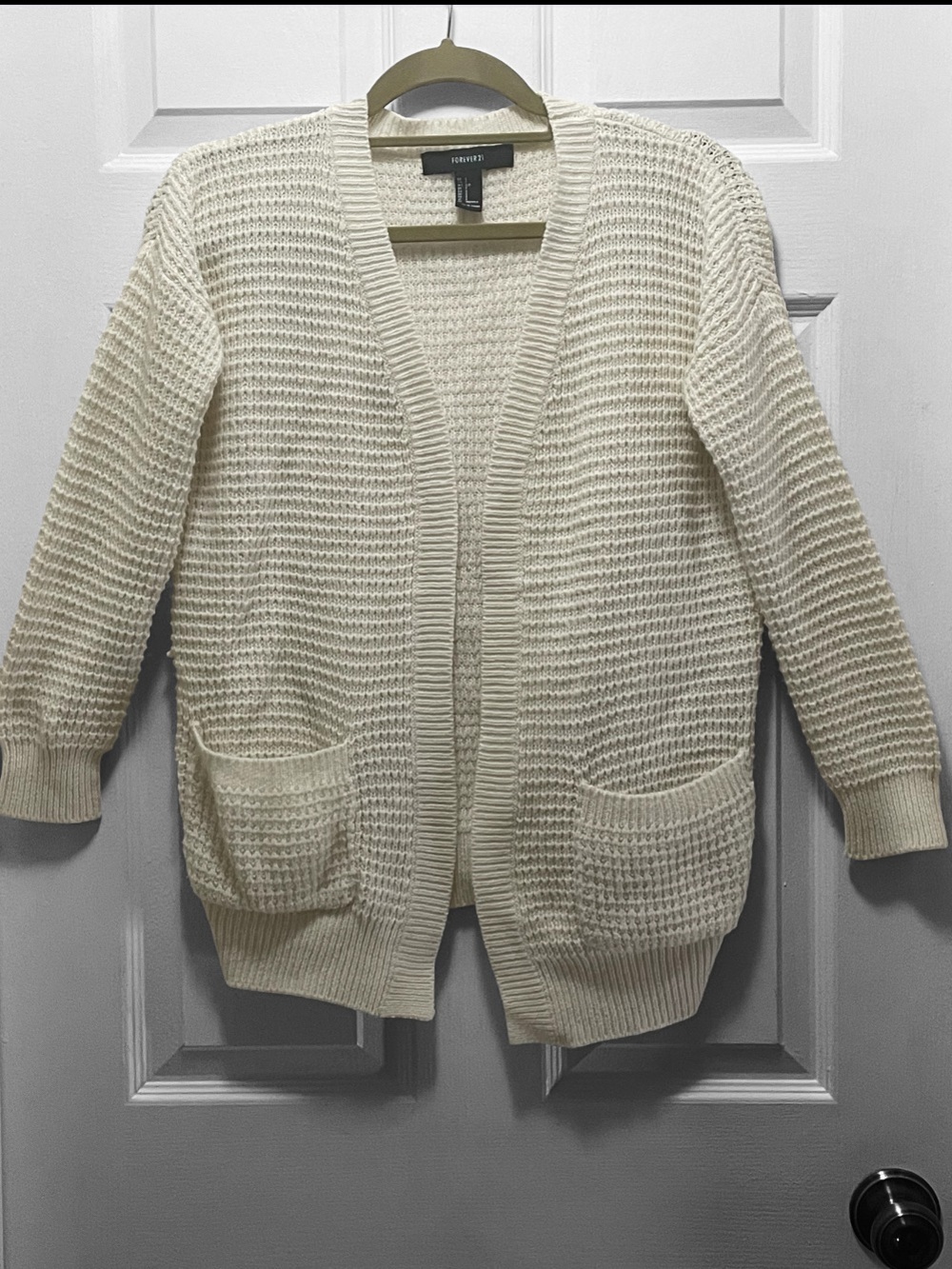 Forever 21 Cream Open Waffle Cardigan